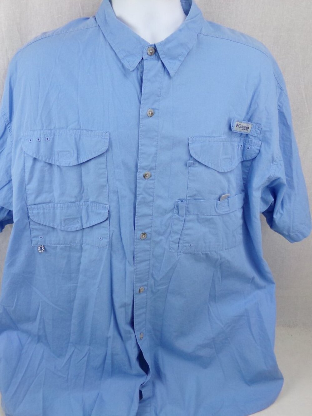 Columbia PFG Bonehead Fishing Shirt 2XL Blue Relaxed 4 Pockets Vented